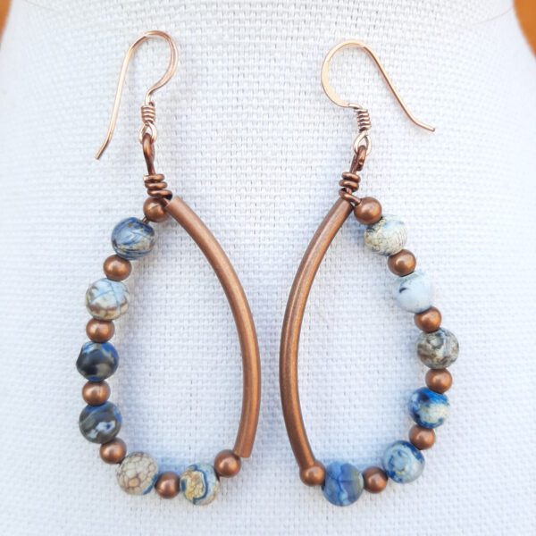 Fire Crackle Agate Copper Earrings