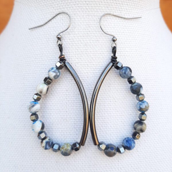 Fire Crackle Agate Gunmetal Earrings